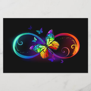 Vibrant infinity with rainbow butterfly on black flyer