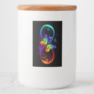 Vibrant infinity with rainbow butterfly on black food label