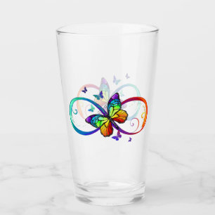 Vibrant infinity with rainbow butterfly on black glass