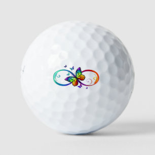 Vibrant infinity with rainbow butterfly on black golf balls