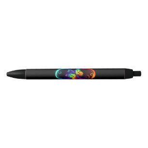 Vibrant infinity with rainbow butterfly on black ink pen