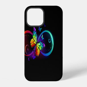 Vibrant infinity with rainbow butterfly on black iPhone 12 case