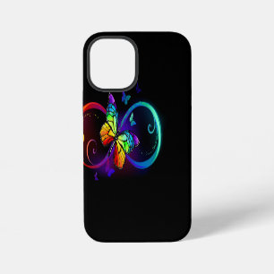 Vibrant infinity with rainbow butterfly on black iPhone 12 mini case