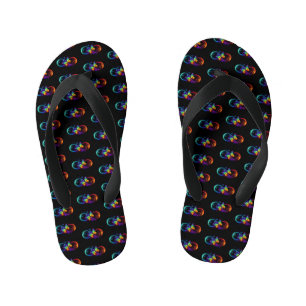 Vibrant infinity with rainbow butterfly on black kid's thongs
