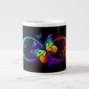 Vibrant infinity with rainbow butterfly on black  large coffee mug