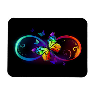 Vibrant infinity with rainbow butterfly on black magnet