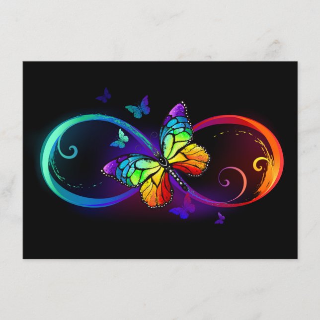 Vibrant infinity with rainbow butterfly on black menu (Front)