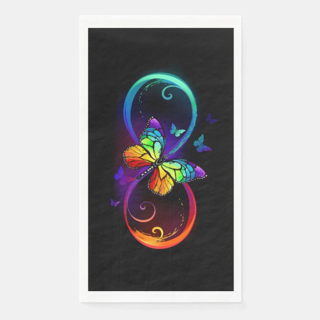 Vibrant infinity with rainbow butterfly on black napkin (Front)