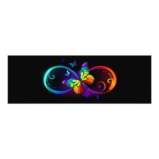 Vibrant infinity with rainbow butterfly on black photo print (Front)