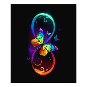 Vibrant infinity with rainbow butterfly on black photo print