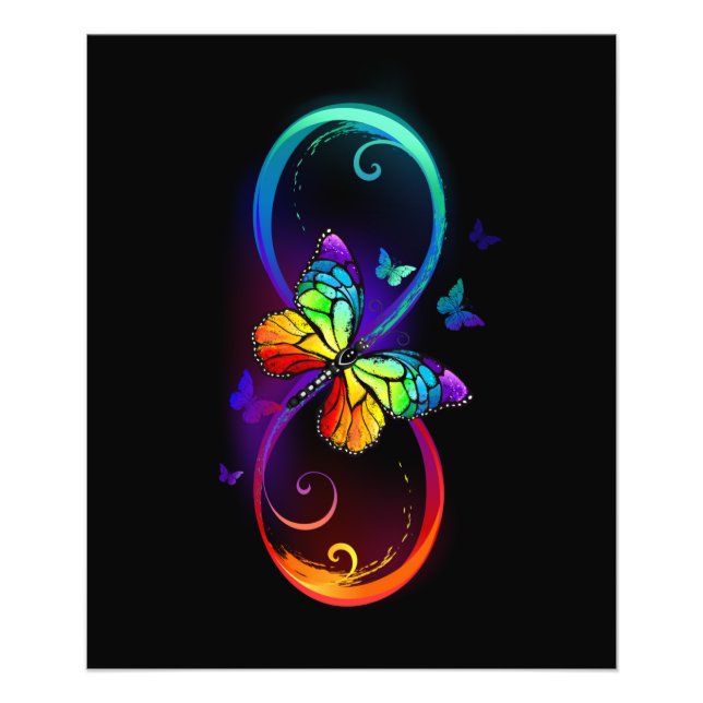Vibrant infinity with rainbow butterfly on black photo print (Front)
