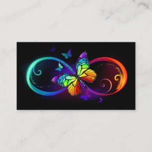 Vibrant infinity with rainbow butterfly on black place card