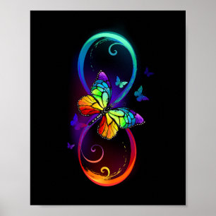 Vibrant infinity with rainbow butterfly on black poster