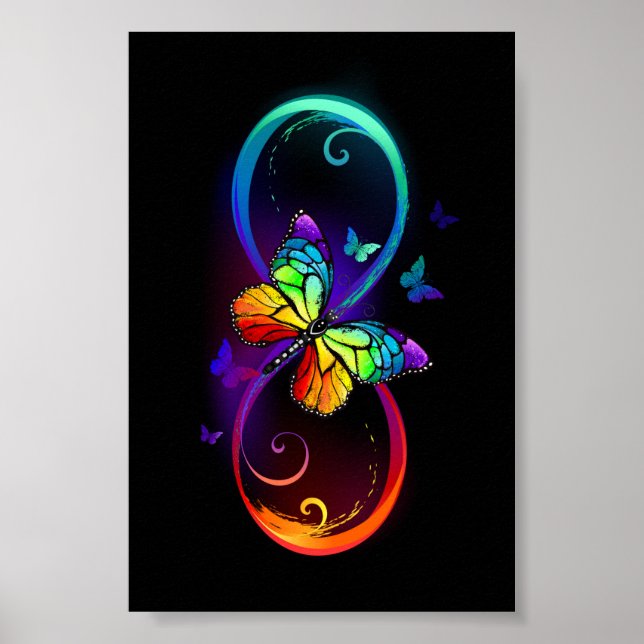 Vibrant infinity with rainbow butterfly on black  poster (Front)