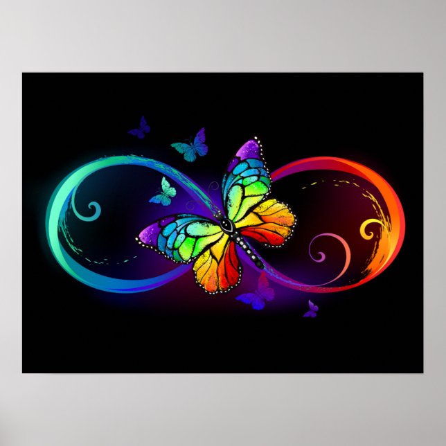Vibrant infinity with rainbow butterfly on black poster (Front)
