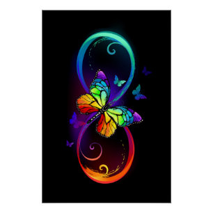 Vibrant infinity with rainbow butterfly on black poster