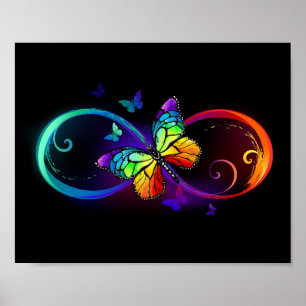 Vibrant infinity with rainbow butterfly on black poster