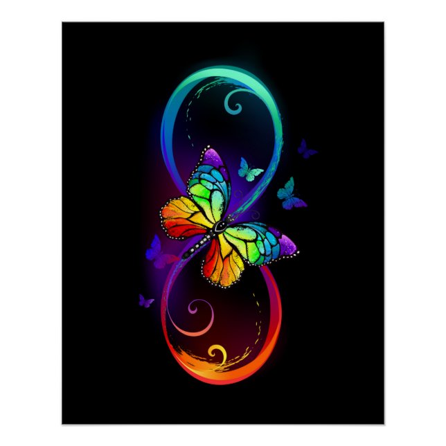 Vibrant infinity with rainbow butterfly on black poster (Front)