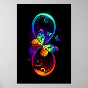 Vibrant infinity with rainbow butterfly on black poster