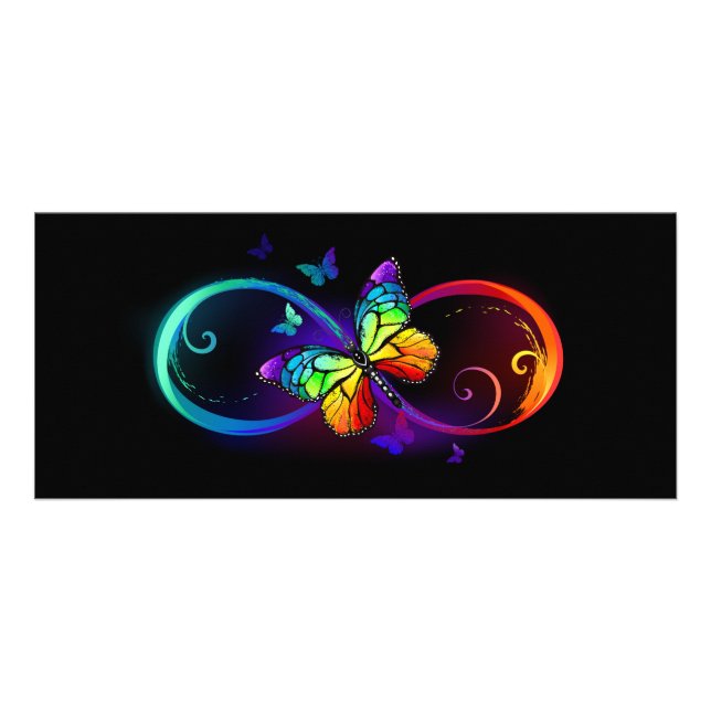 Vibrant infinity with rainbow butterfly on black  rack card (Front)