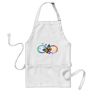 Vibrant infinity with rainbow butterfly on black  standard apron