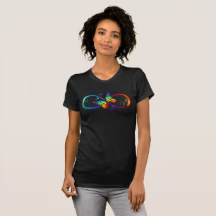 Vibrant infinity with rainbow butterfly on black T-Shirt