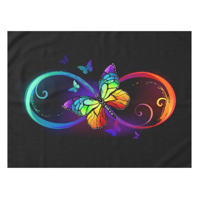 Vibrant infinity with rainbow butterfly on black tablecloth (Front (Horizontal))