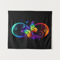 Vibrant infinity with rainbow butterfly on black