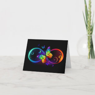 Vibrant infinity with rainbow butterfly on black thank you card