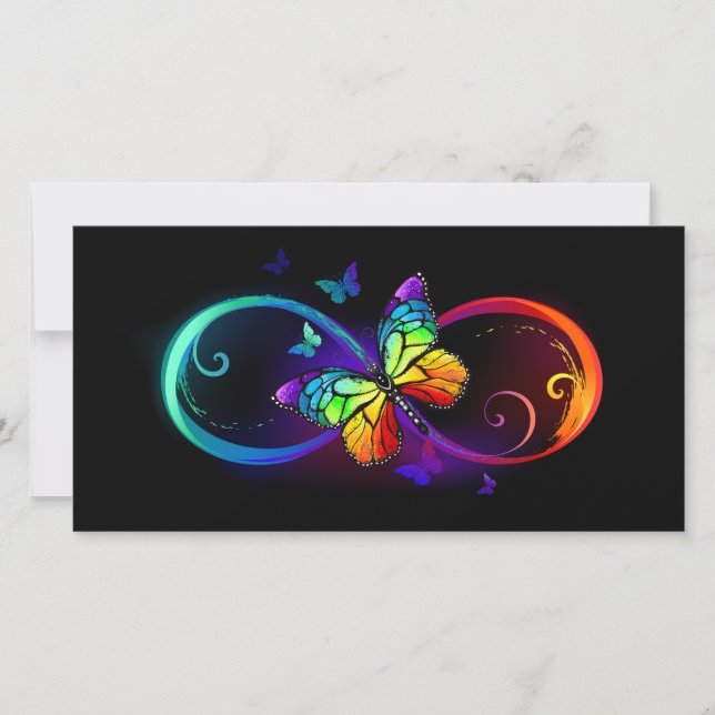 Vibrant infinity with rainbow butterfly on black  thank you card (Front)