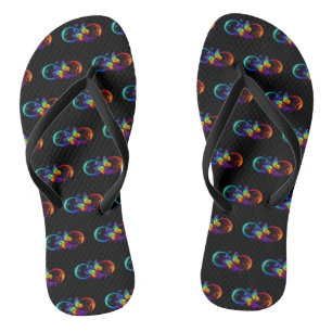 Vibrant infinity with rainbow butterfly on black thongs