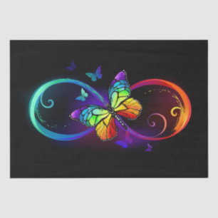 Vibrant infinity with rainbow butterfly on black tissue paper