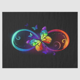 Vibrant infinity with rainbow butterfly on black tissue paper