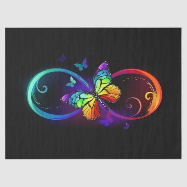 Vibrant infinity with rainbow butterfly on black tissue paper (Front)