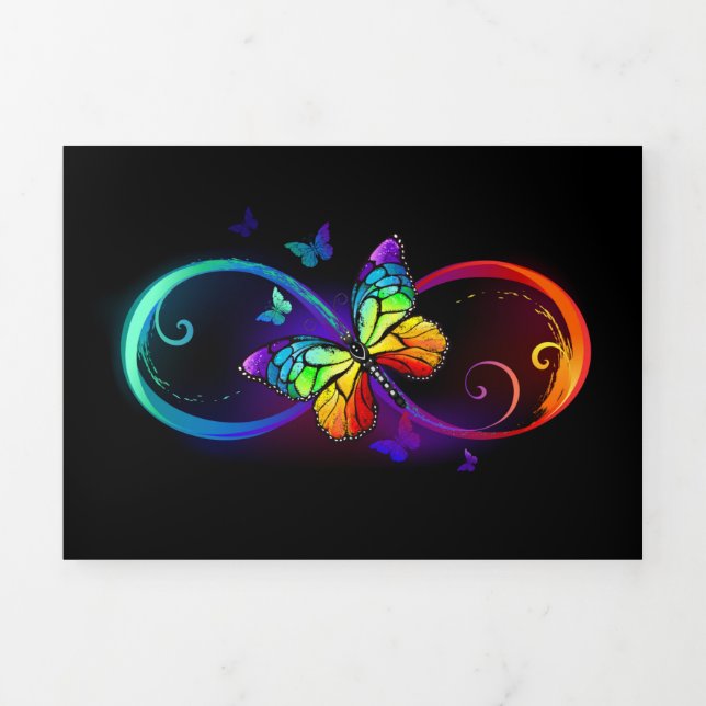 Vibrant infinity with rainbow butterfly on black Tri-Fold card (Cover)