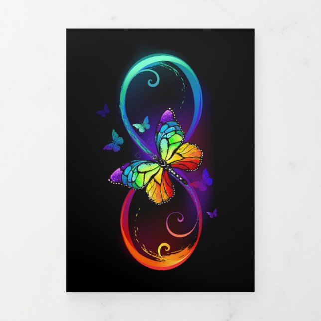 Vibrant infinity with rainbow butterfly on black Tri-Fold holiday card (Cover)