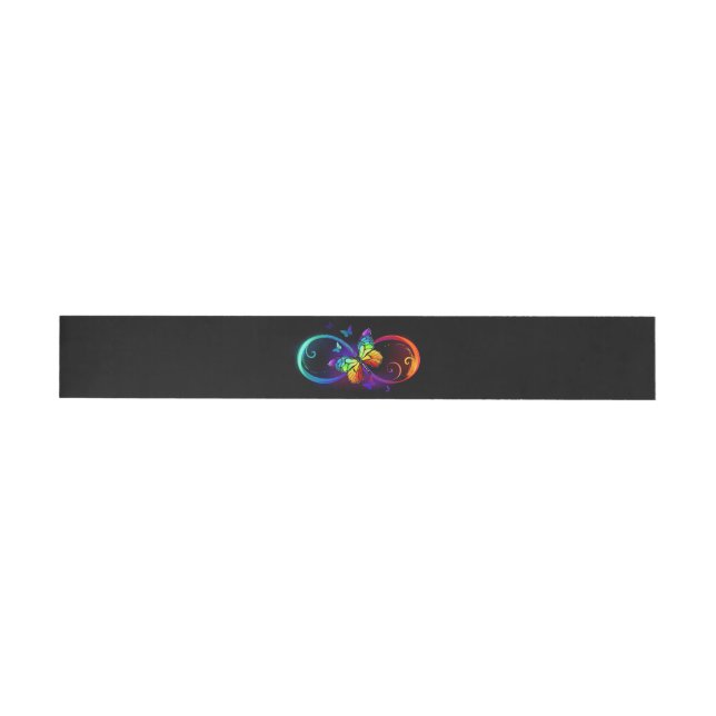 Vibrant infinity with rainbow butterfly on black wraparound address label (Individual)