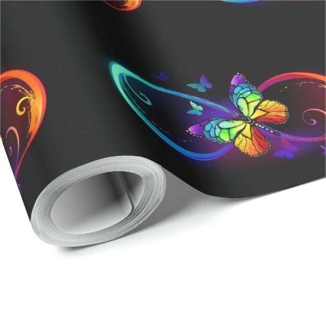 Vibrant infinity with rainbow butterfly on black wrapping paper (Roll Corner)
