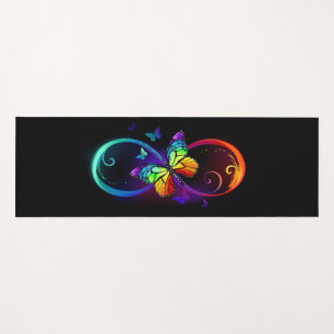 Vibrant infinity with rainbow butterfly on black  yoga mat