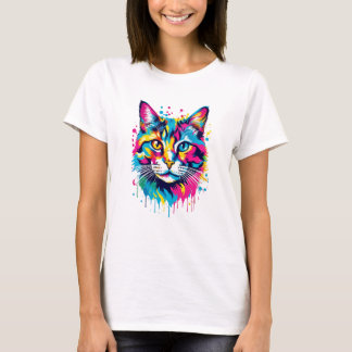 Vibrant Ink Splatter Cat Pop Art, Colourful T-Shirt