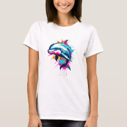 Vibrant Ink Splatter Dolphin Pop Art, Colourful T-Shirt