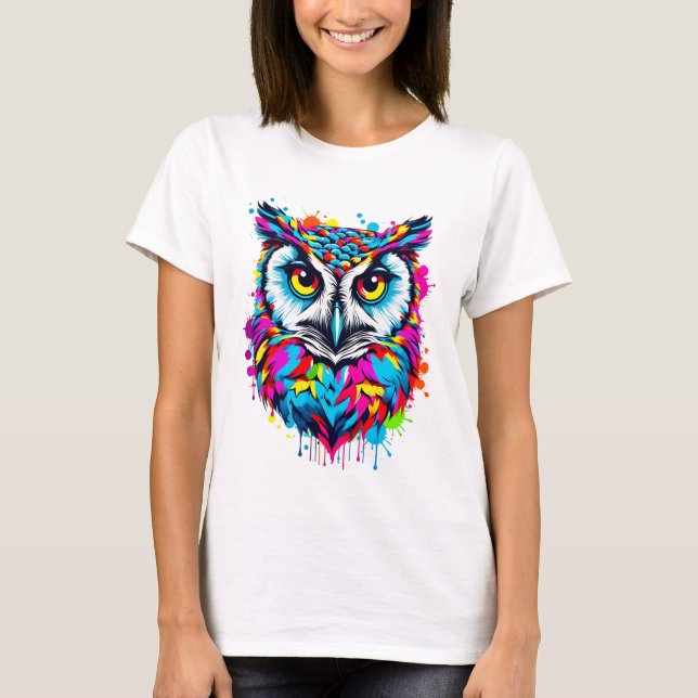 Vibrant Ink Splatter Owl Pop Art | Bold & Colourfu T-Shirt (Front)