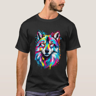 Vibrant Ink Splatter Wolf Pop Art, Bold & Colourfu T-Shirt