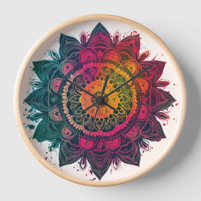 Vibrant, Intricate, Bohemian, Mandala Art  Clock (Front)