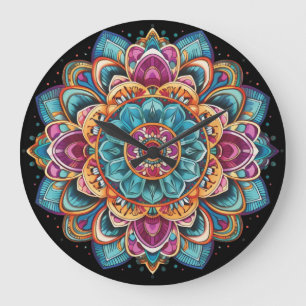 Vibrant, Intricate, Bohemian, Mandala Art  Large Clock