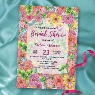 Vibrant Intricate Floral Boho Bridal Shower Invitation