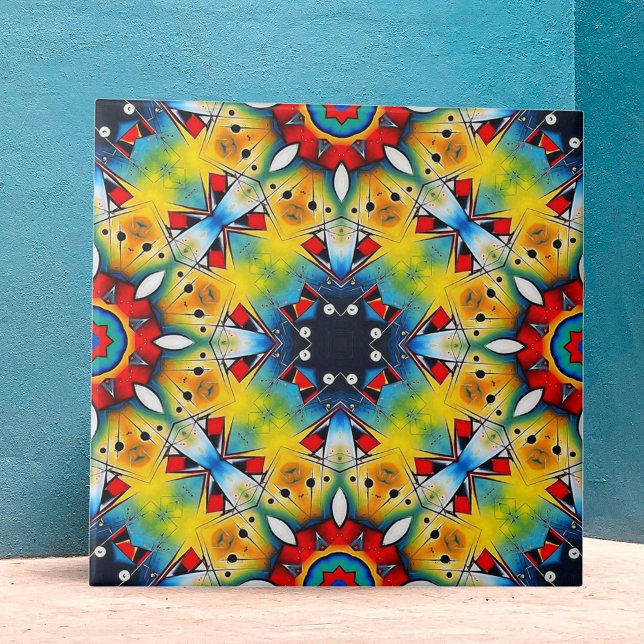 Vibrant Intricate Kaleidoscope Geometric Pattern Ceramic Tile (Creator Uploaded)