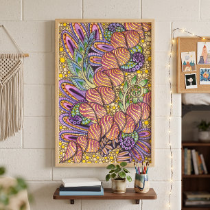 Vibrant Intricate Psychedelic Boho Zen Doodle Art Poster