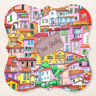 Vibrant Italian Facade Paper Coaster