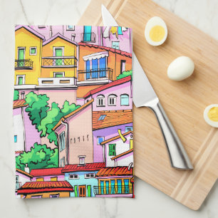 Vibrant Italian Facade Tea Towel